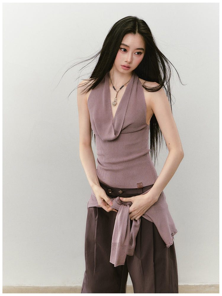 Heavy-duty Knitted Draped Neck Tank Top Set