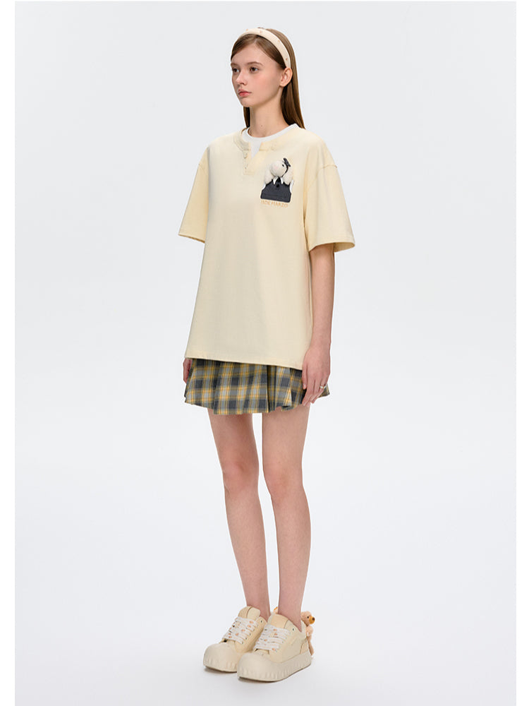 Pocket Doll Fake Two-piece Cotton T-shirt