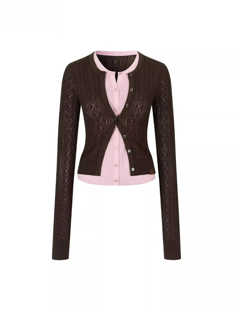 Faux Layered Colorblock Knit Cardigan
