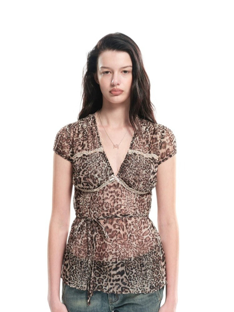 Leopard Lace Trim Pullover Top