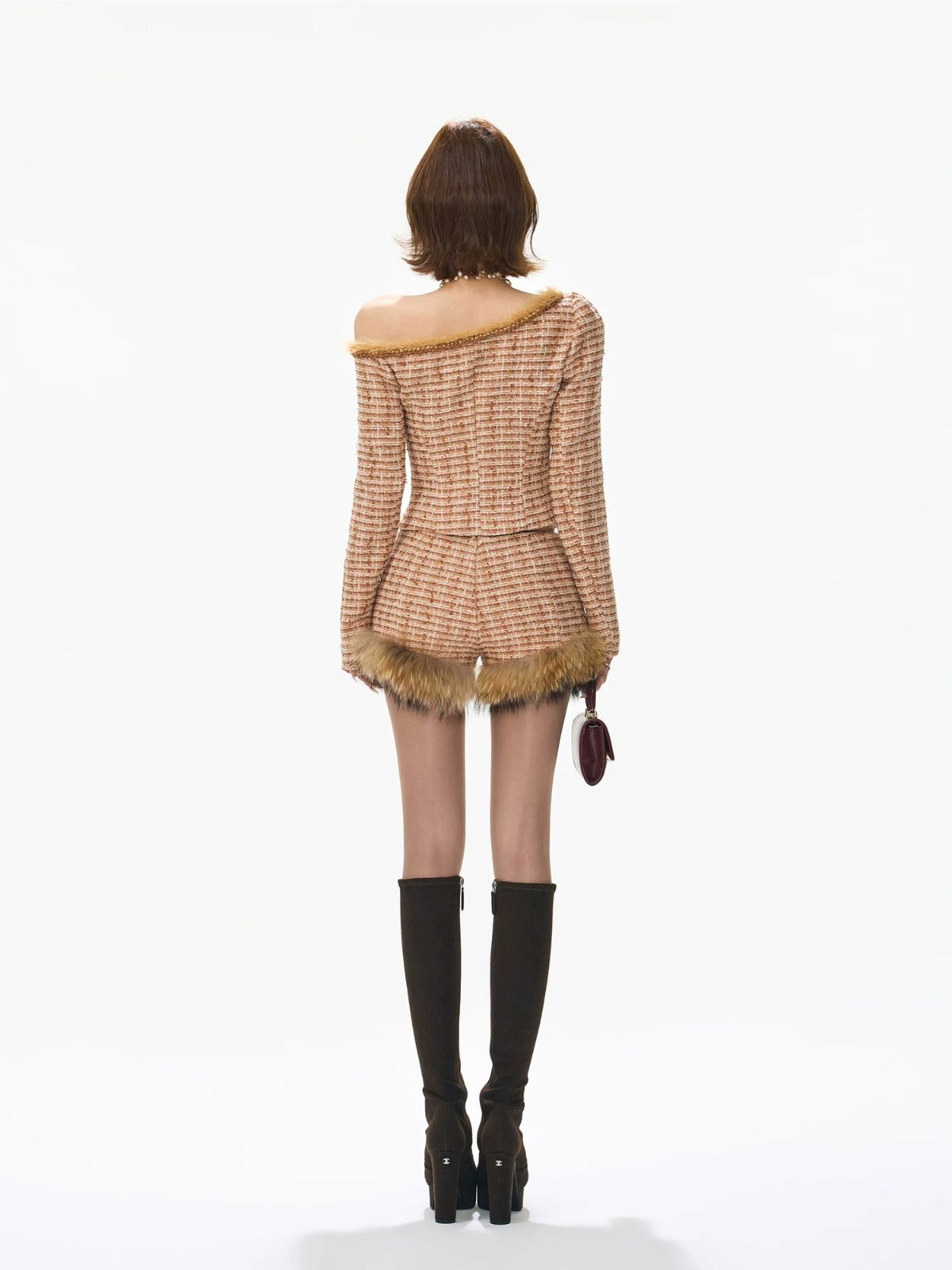 Tweed Trim Asymmetric Jacket & Shorts Set
