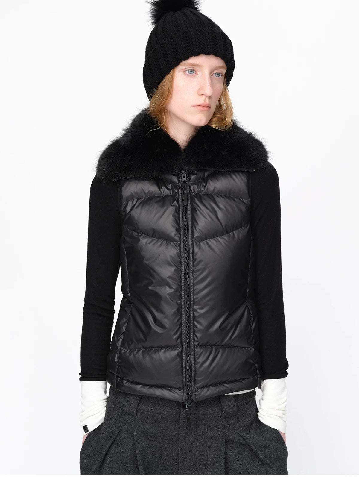 Vintage Fur Collar Down Vest Jacket