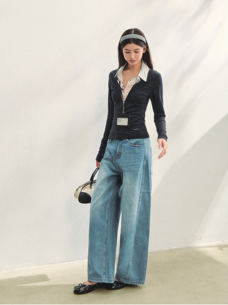 Fake Three-piece Contrast Color Polos
