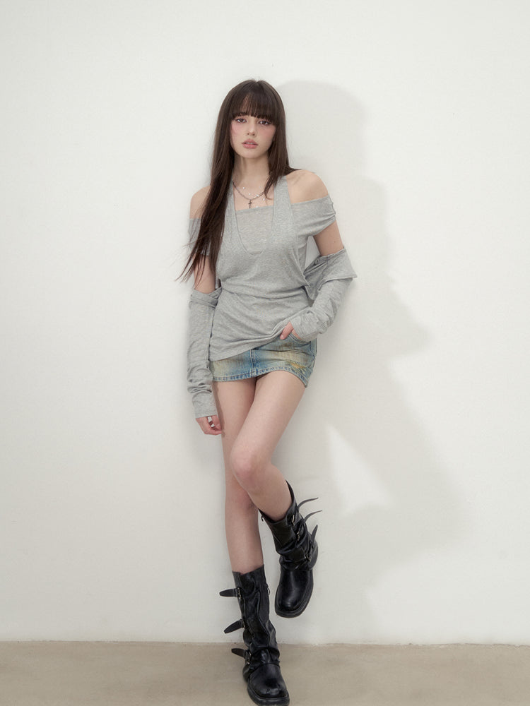 Layered Short Sleeve Pullover Top