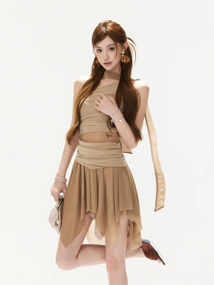 Asymmetric Mesh Mini Dress