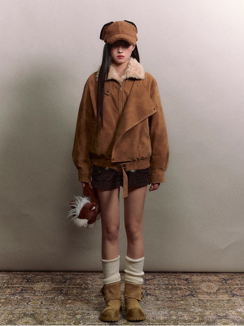 Retro Suede Shearling Moto Jacket