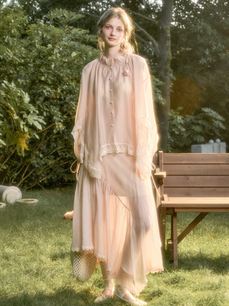 Lace Round Neck Trimmed Shirt