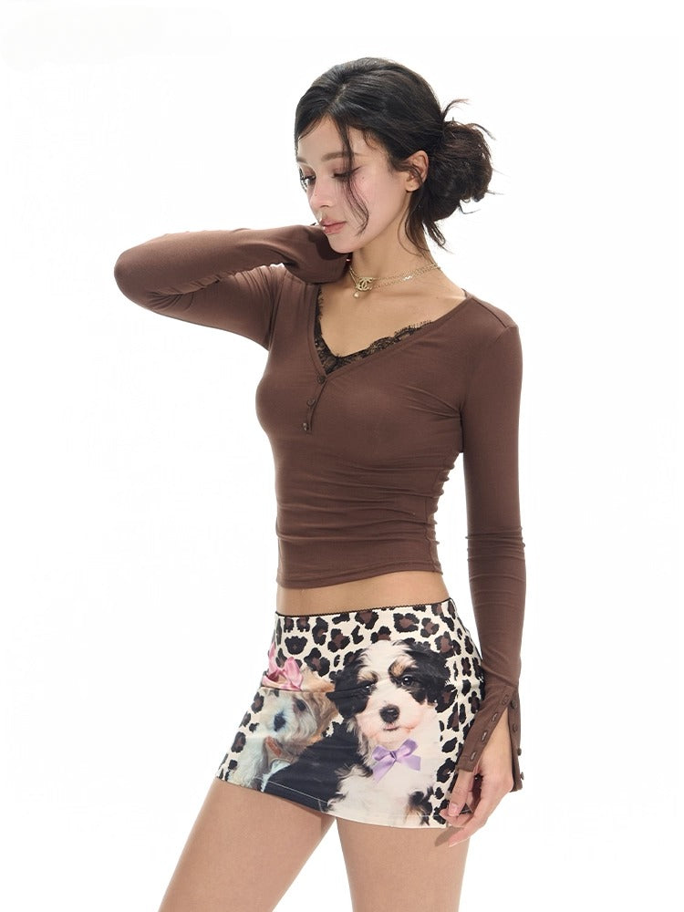 Lace Panel Slim Knit 2-in-1T-shirt