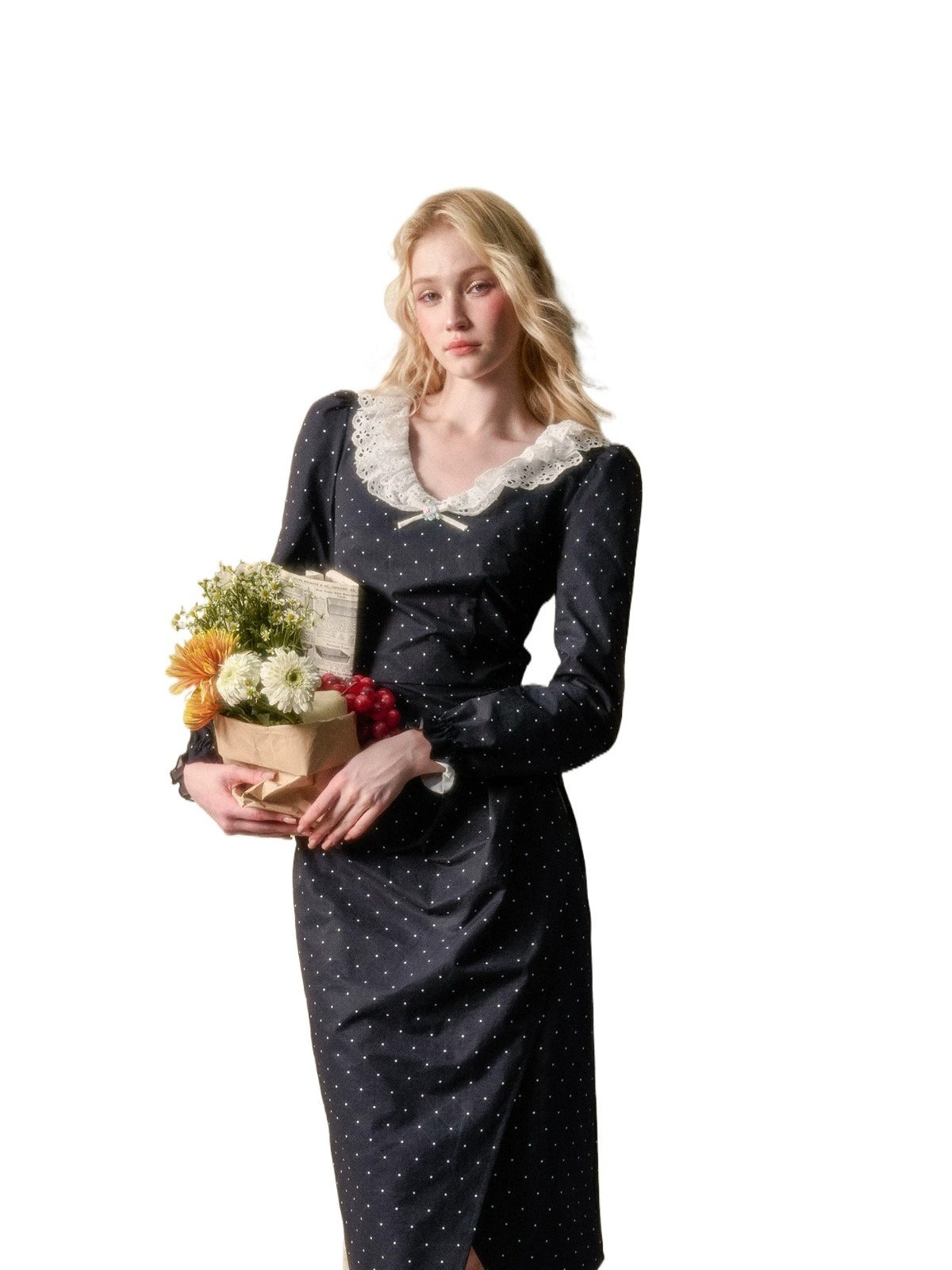 Vintage Polka Dot Lace Trim Dress