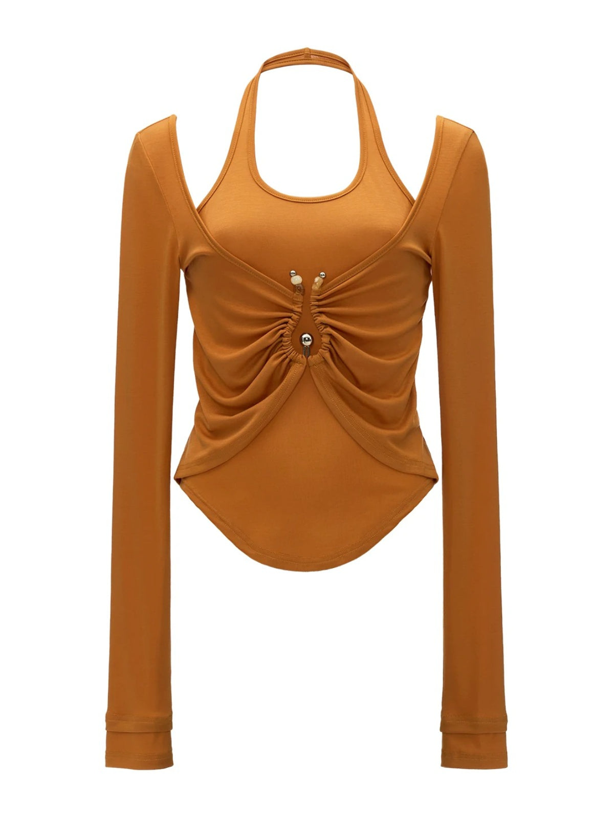Halter Ruched Long Sleeve Top