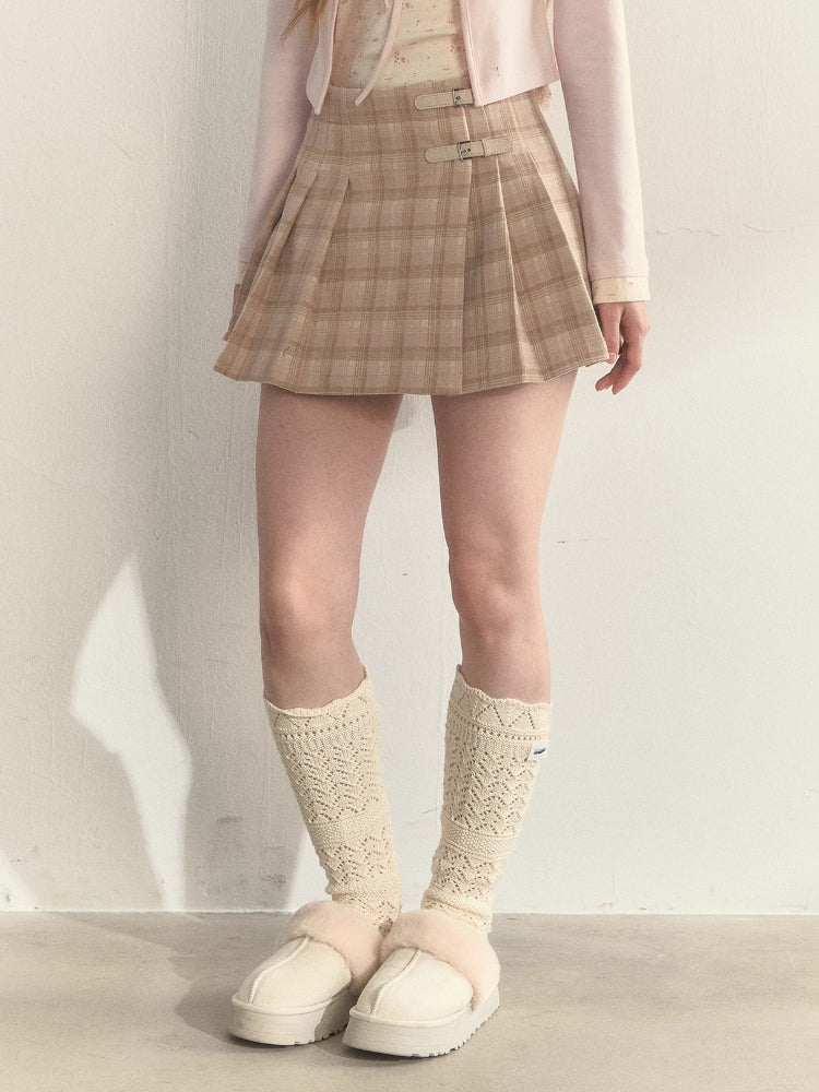 Vintage Wrap Plaid Pleated Skirt