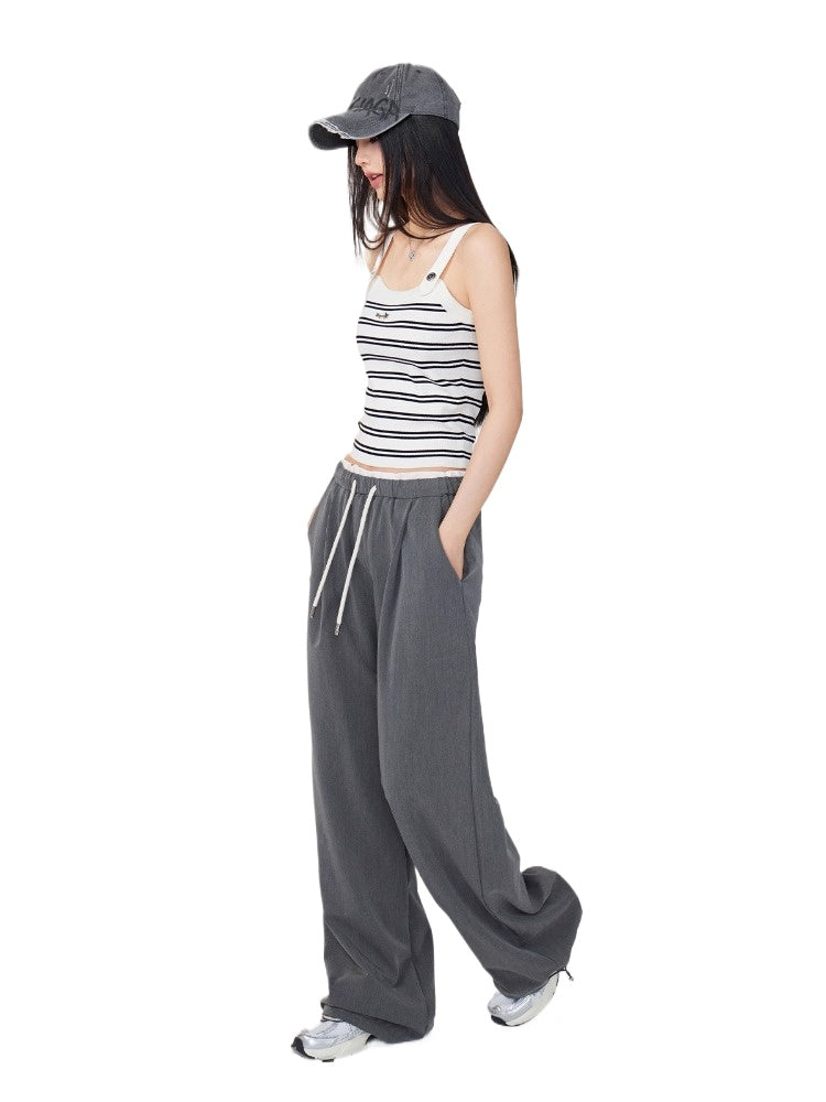 Color-Blocked Pleated Suit Wide-Leg Pants