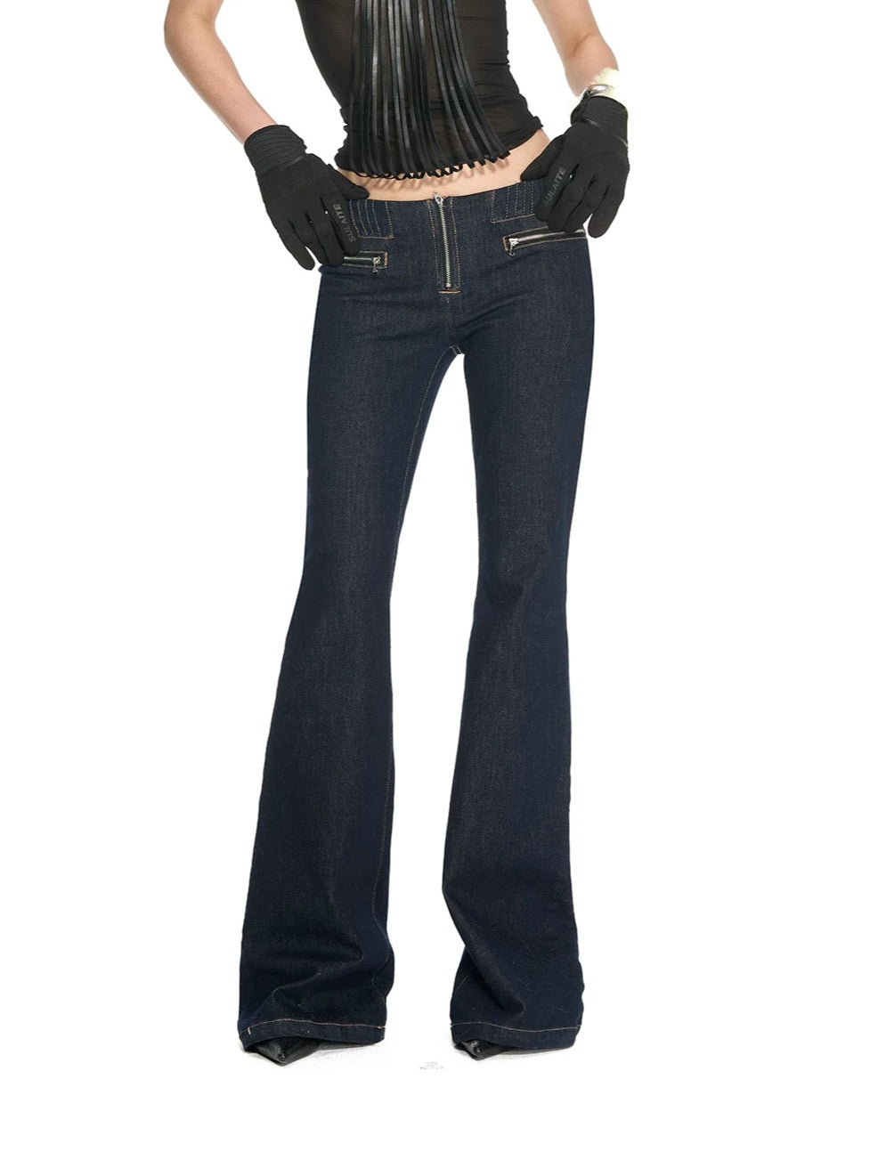 Low-Rise Zip Flare Jeans