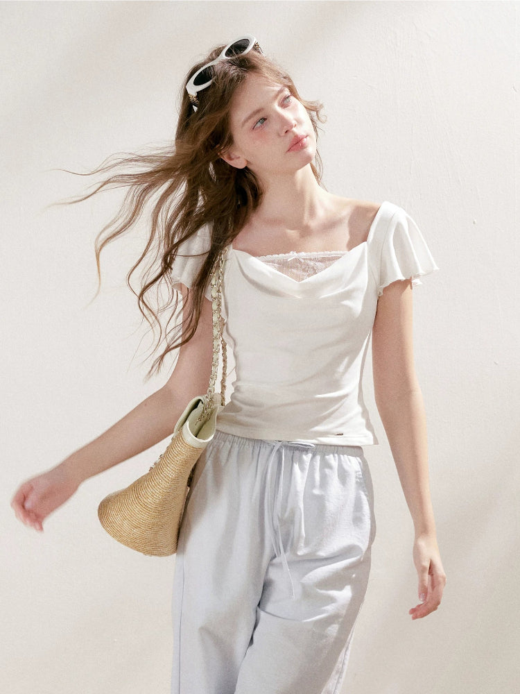 Lace Drape Neck Tee