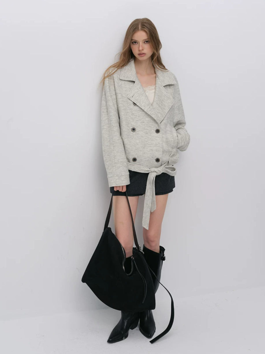 Cropped Wool-Blend Wrap Coat