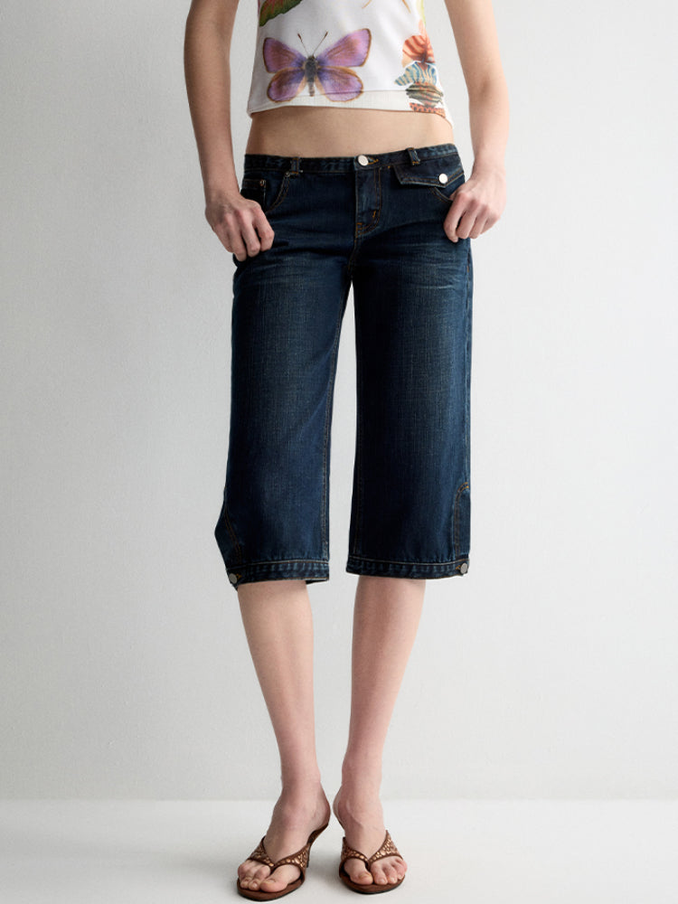 Ultra-Low Waist Straight-Leg Bermuda Jeans
