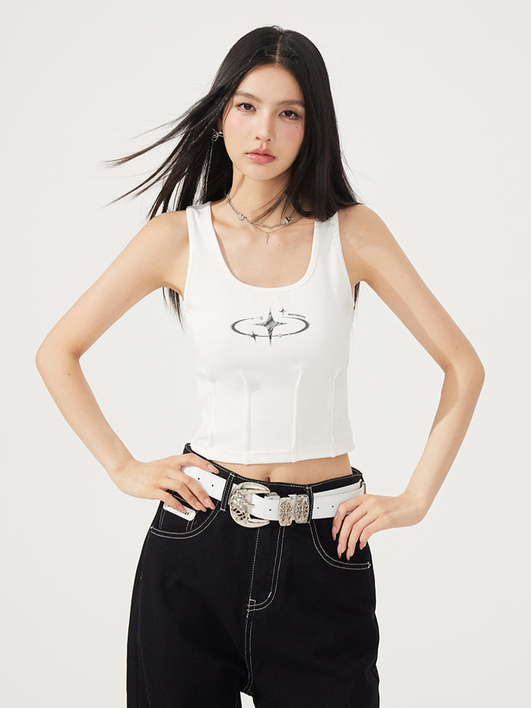 Waist-Cinching U-Neck Star Versatile Tank Top