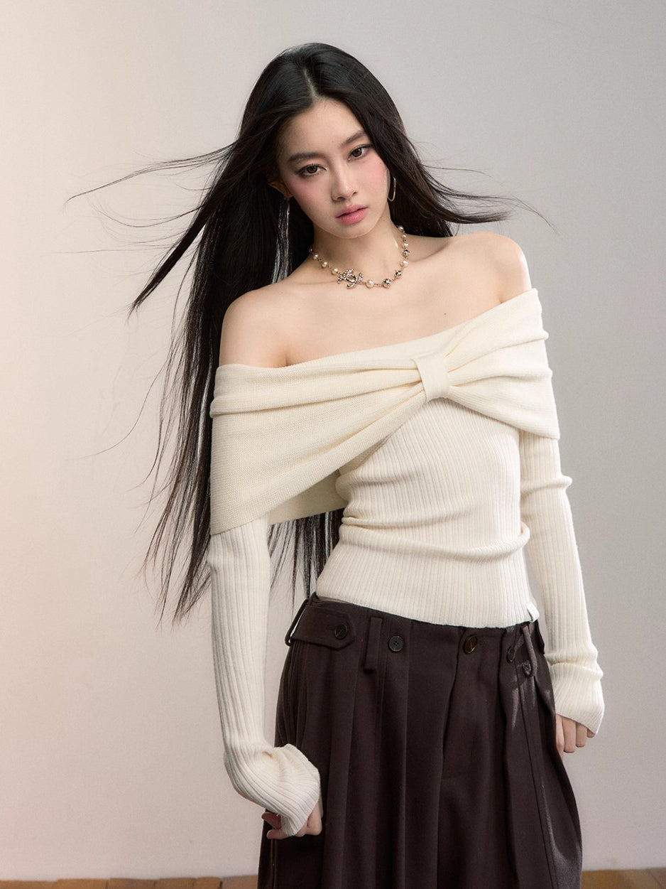 Bowknot Off-Shoulder Knit Top