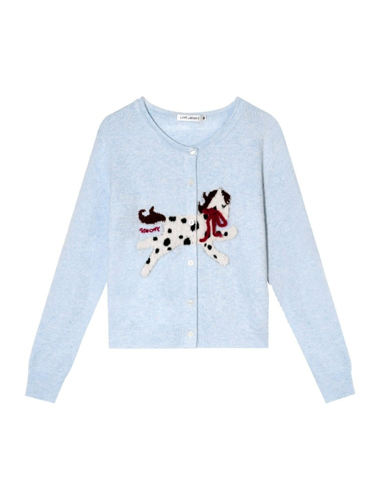 Pony Jacquard Bow Crewneck Knit Cardigan