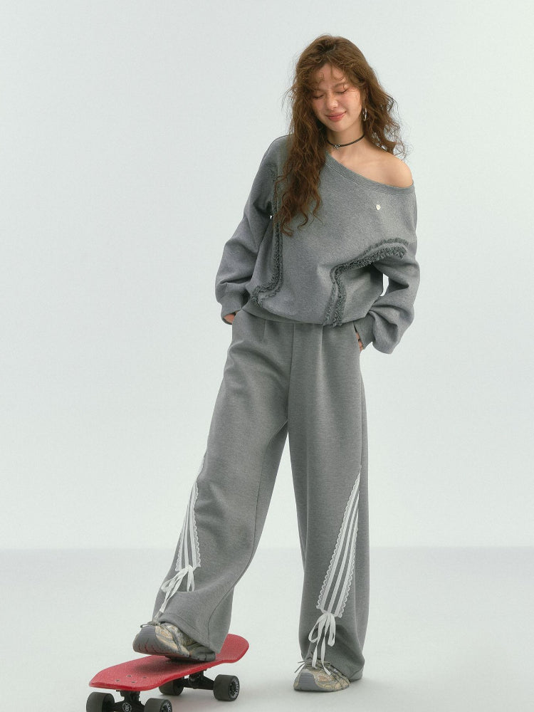 Lace Trim Off-Shoulder Sweatshirt