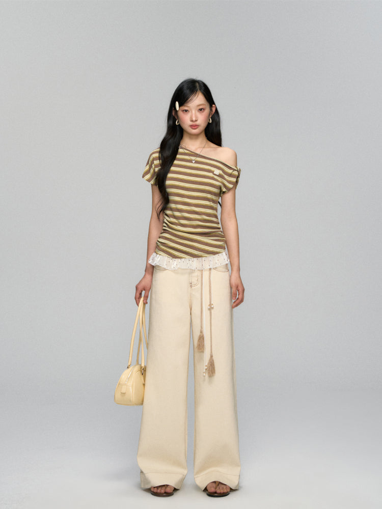 High-Waist Loose Straight - Leg Rope Jeans