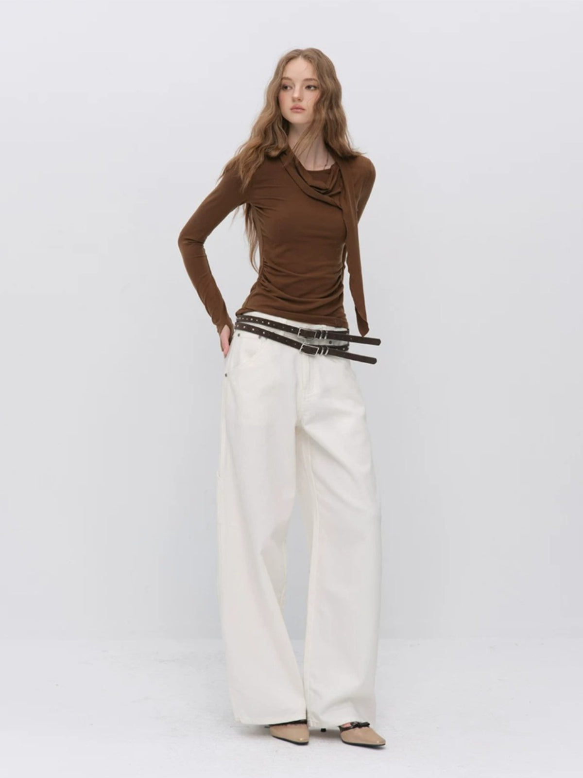 Asymmetric Draped Wool Blend Top