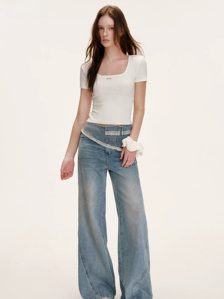 Lace Backless U Neck Tee