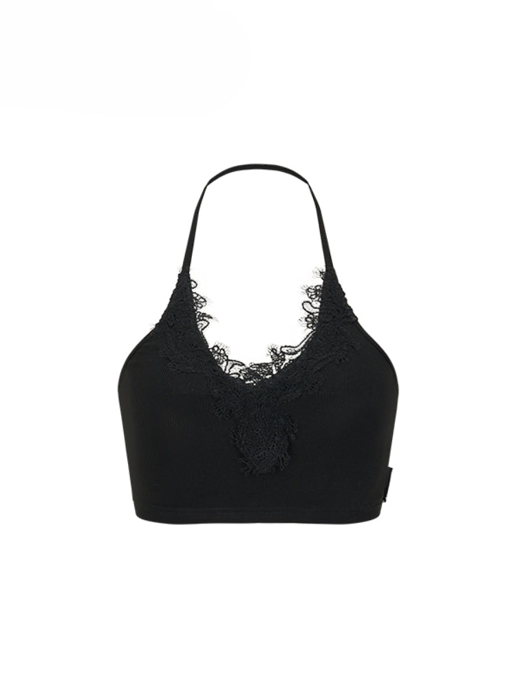 Ribbed Lace Panel Tank Top