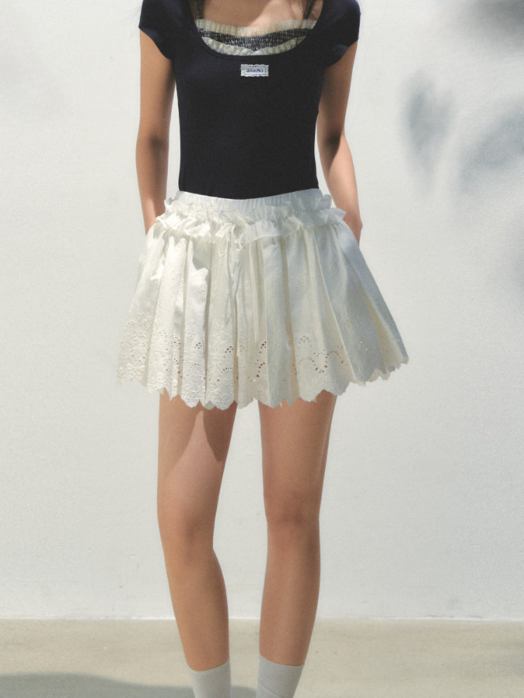 Embroidered Elastic Waist Skirt