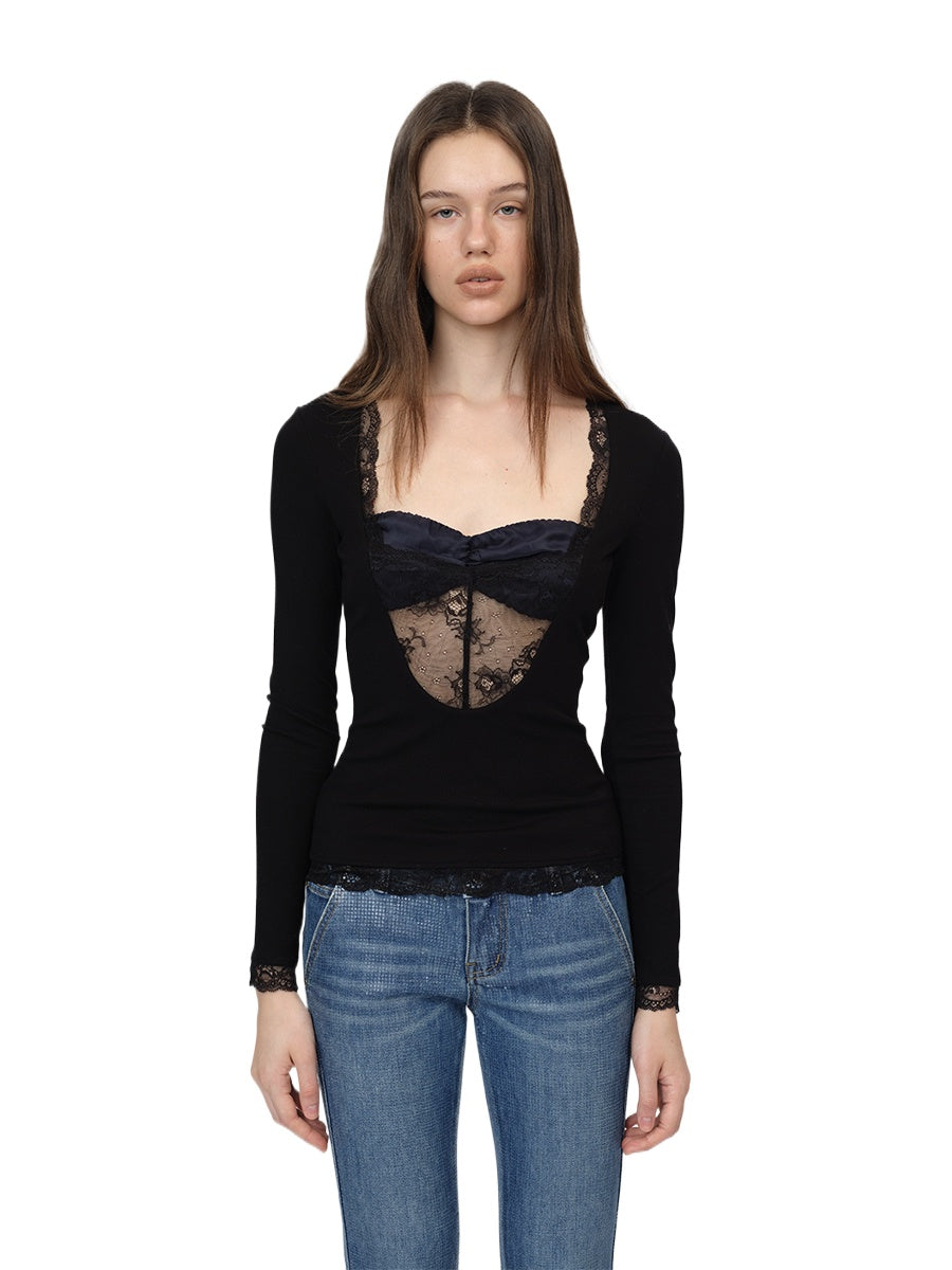 Black Lace Layered Blouse