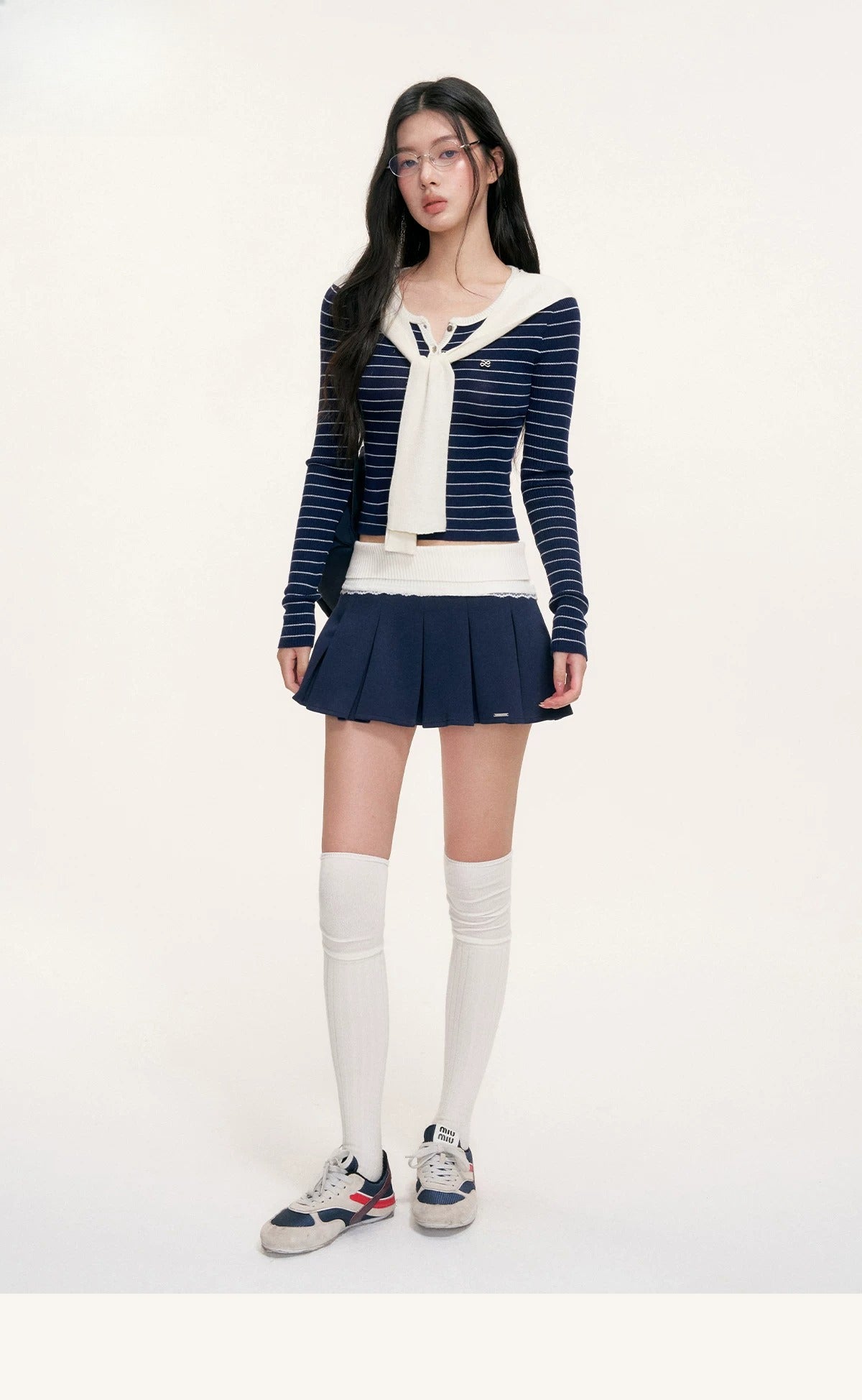Striped Shawl Collar Knit Top