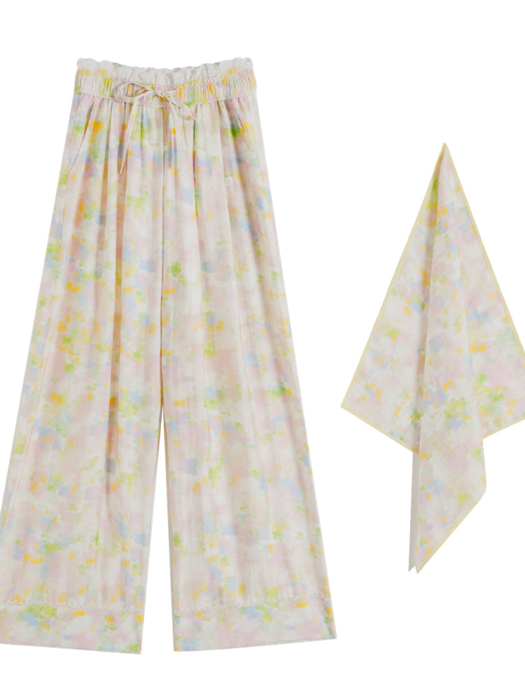 Lace-Trimmed Waist-Tie Wide-Leg Pants