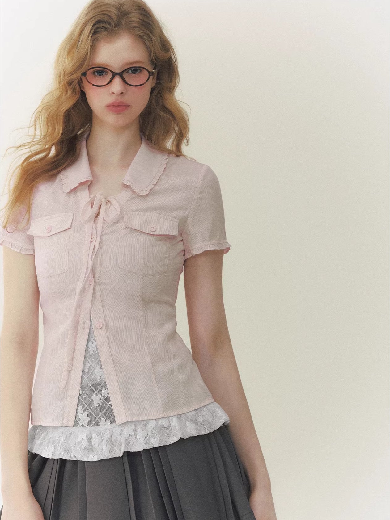 Black & Pink Lace Panel Waist Shirt