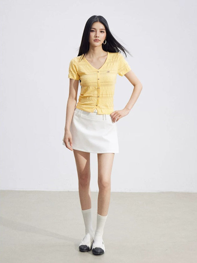 V-Neck Hollow Knit Top