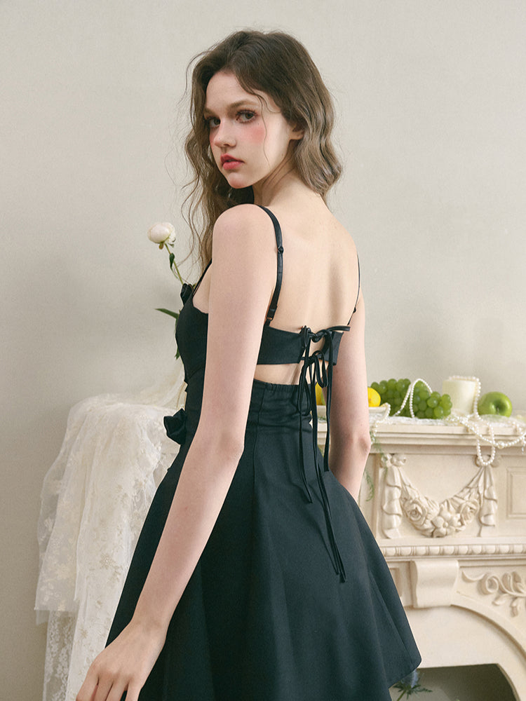 Black & White Floral Strapless Cami Dress