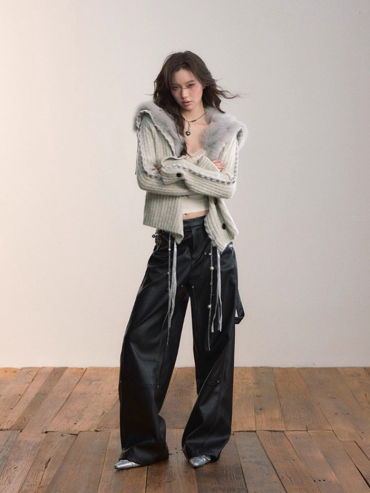 Strap & Stud Detail PU Leather Pants