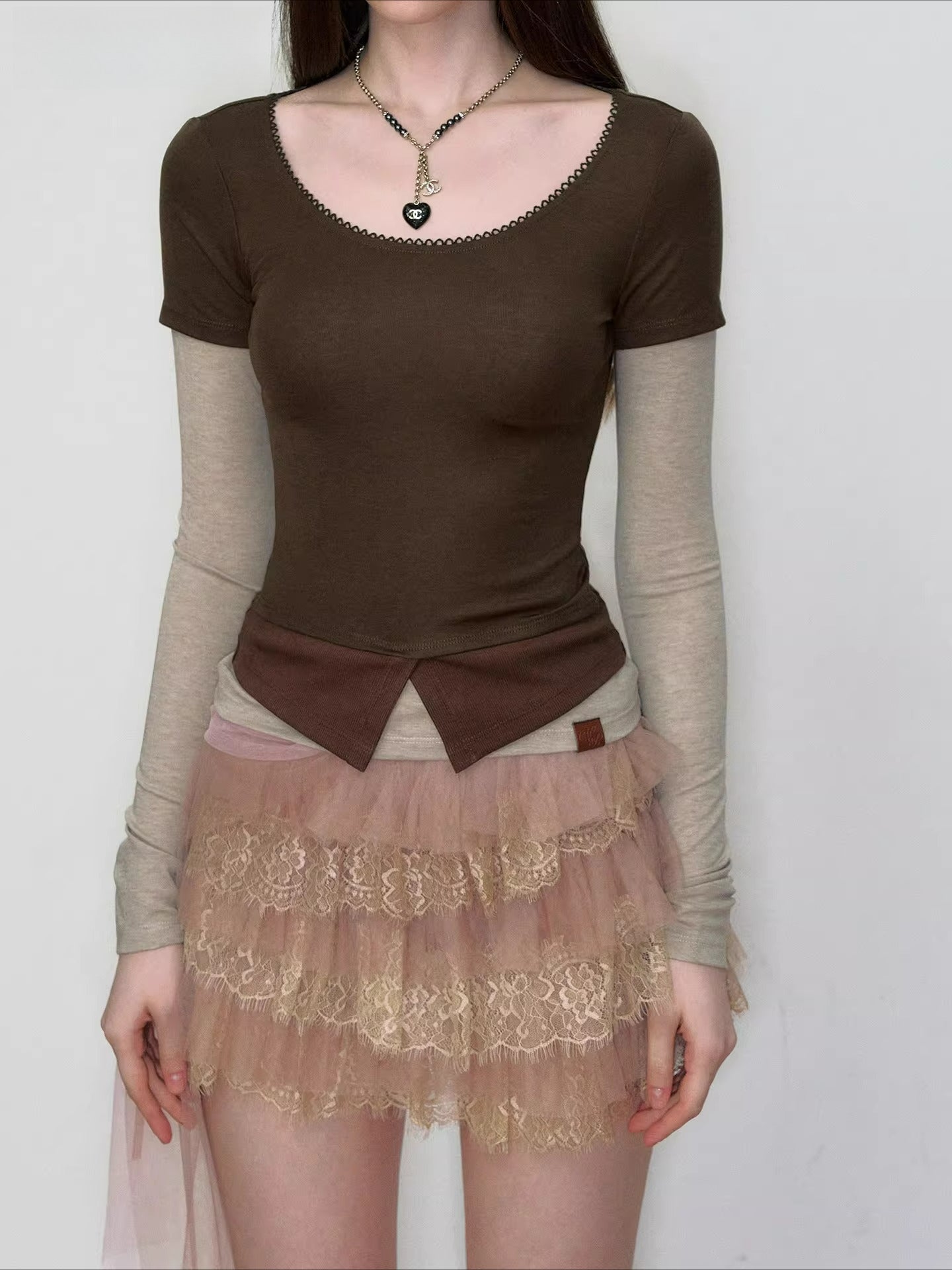 Colorblock Faux Layered Long Sleeve Tee