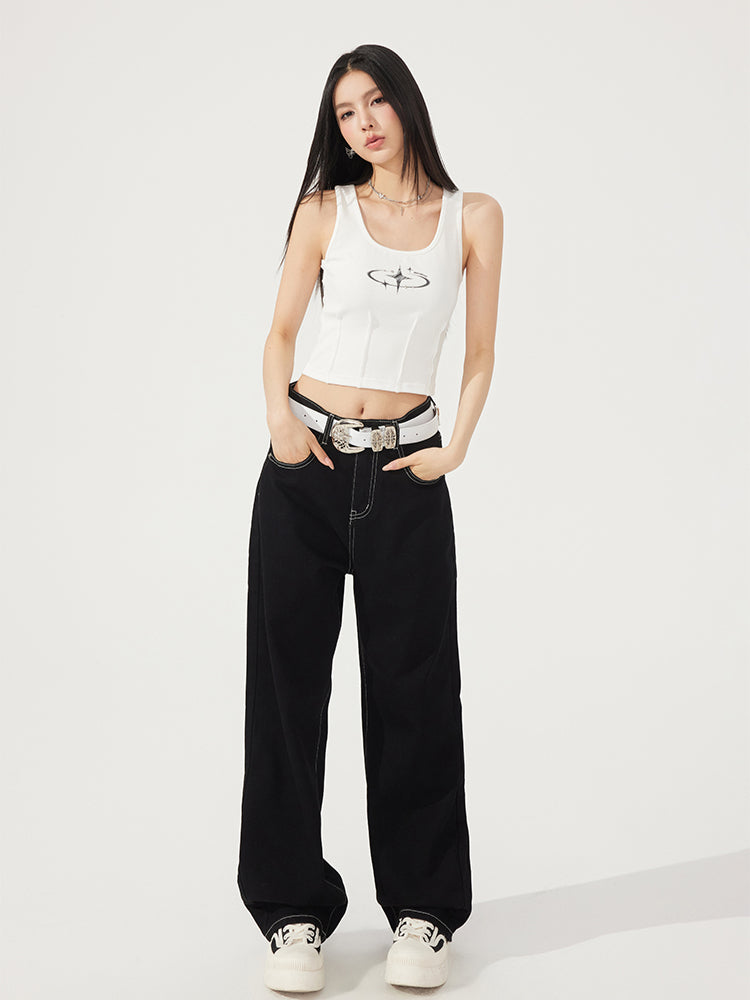 Waist-Cinching U-Neck Star Versatile Tank Top