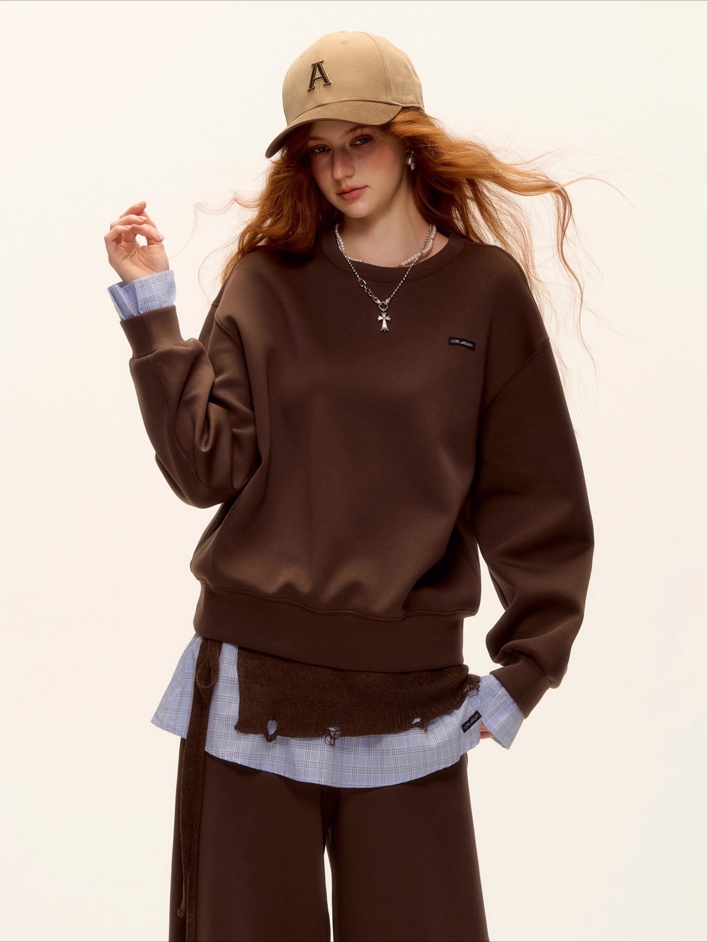 Plaid Trim Sweatshirt Set