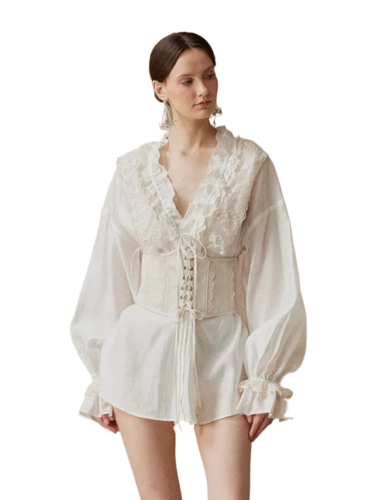 White Ruffle Shirt Set
