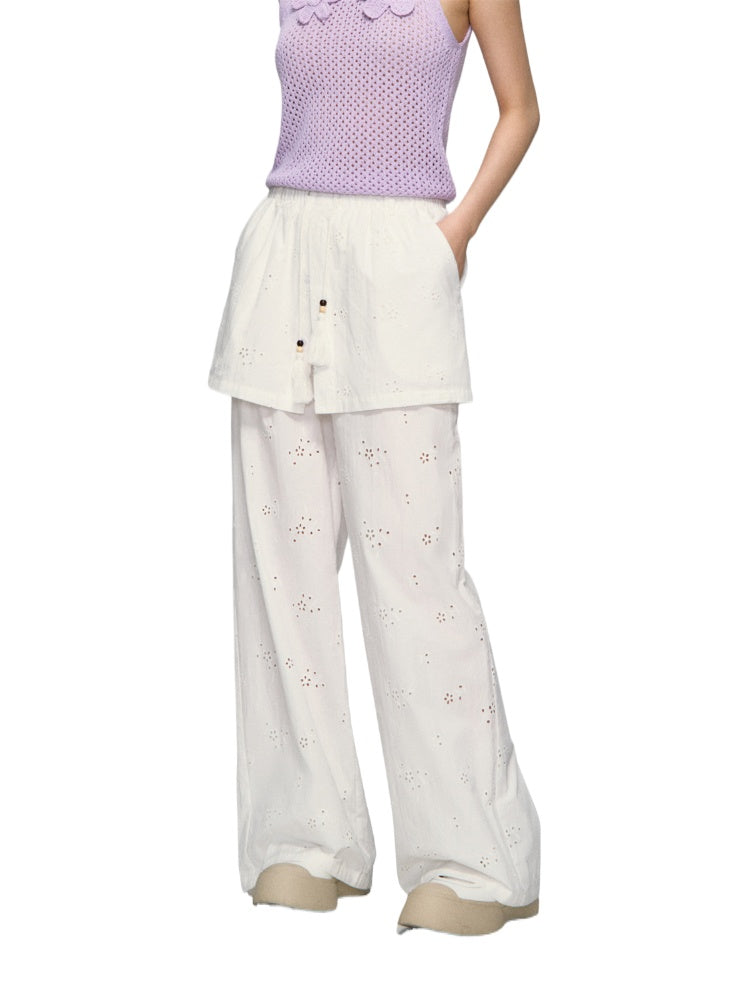 Hollow-Out Fauk Two Piece High-Waist Pants