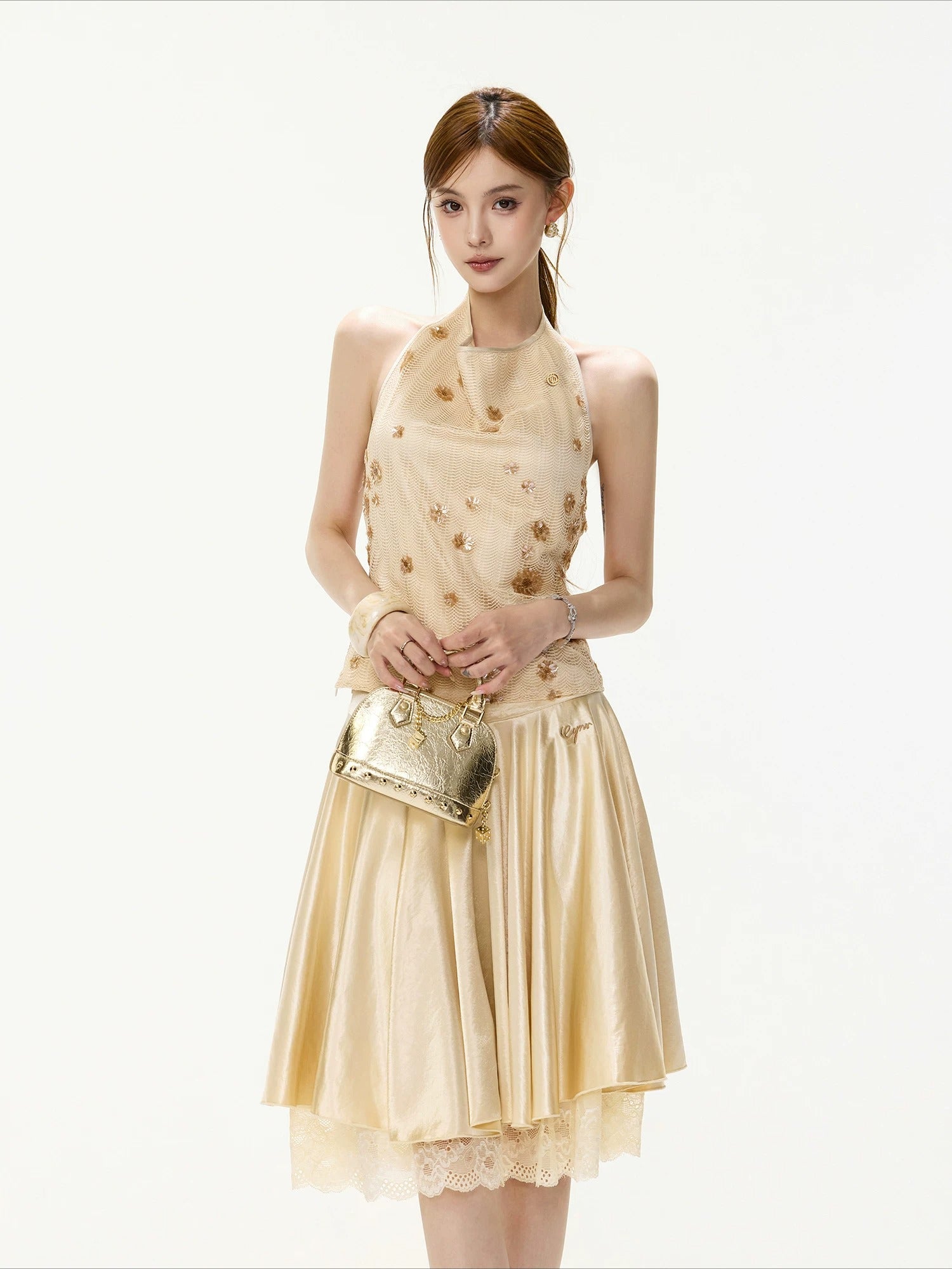 Lace Satin A-Line Skirt