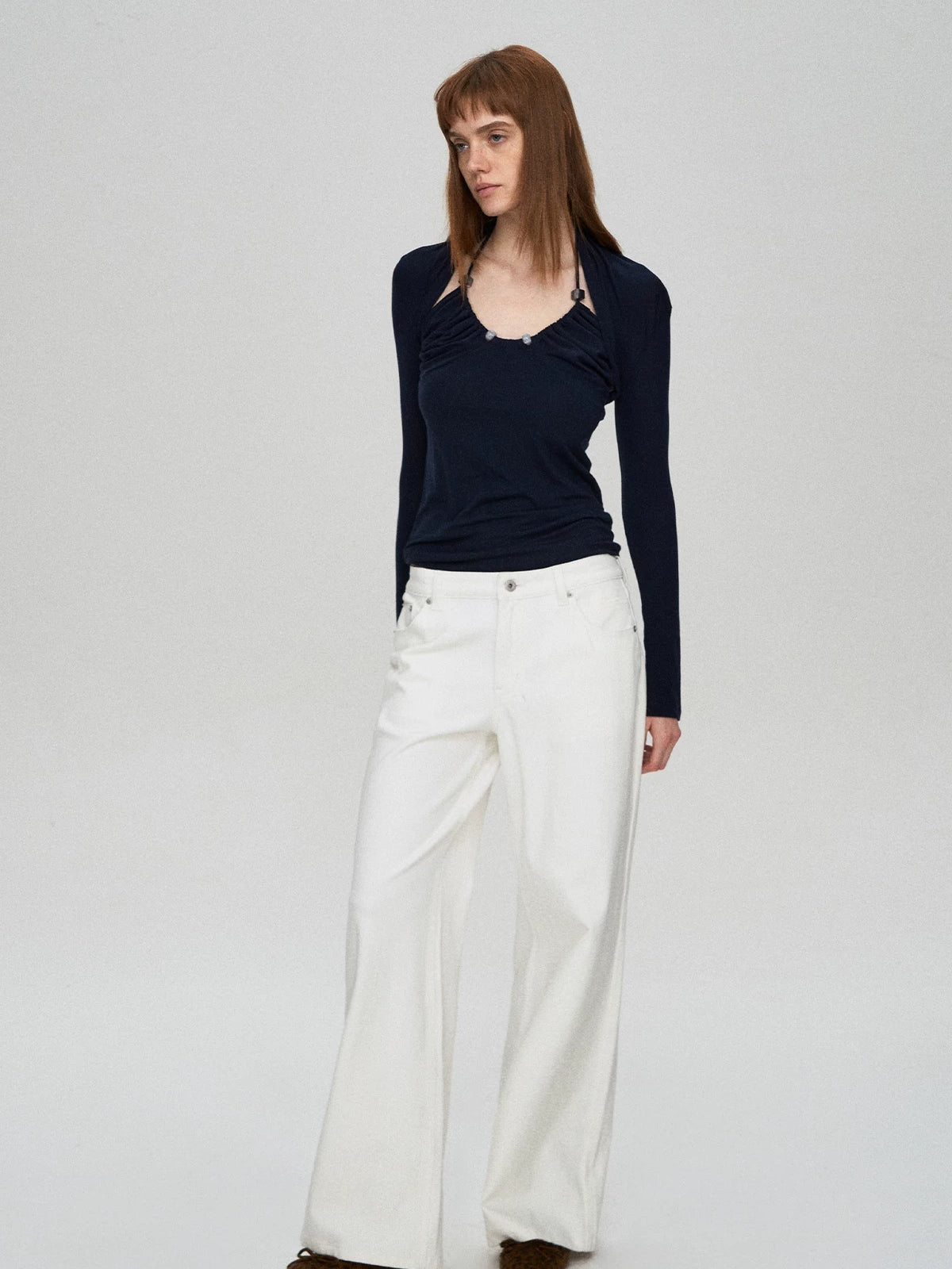 Lyocell Wool Pleated Beaded Tee