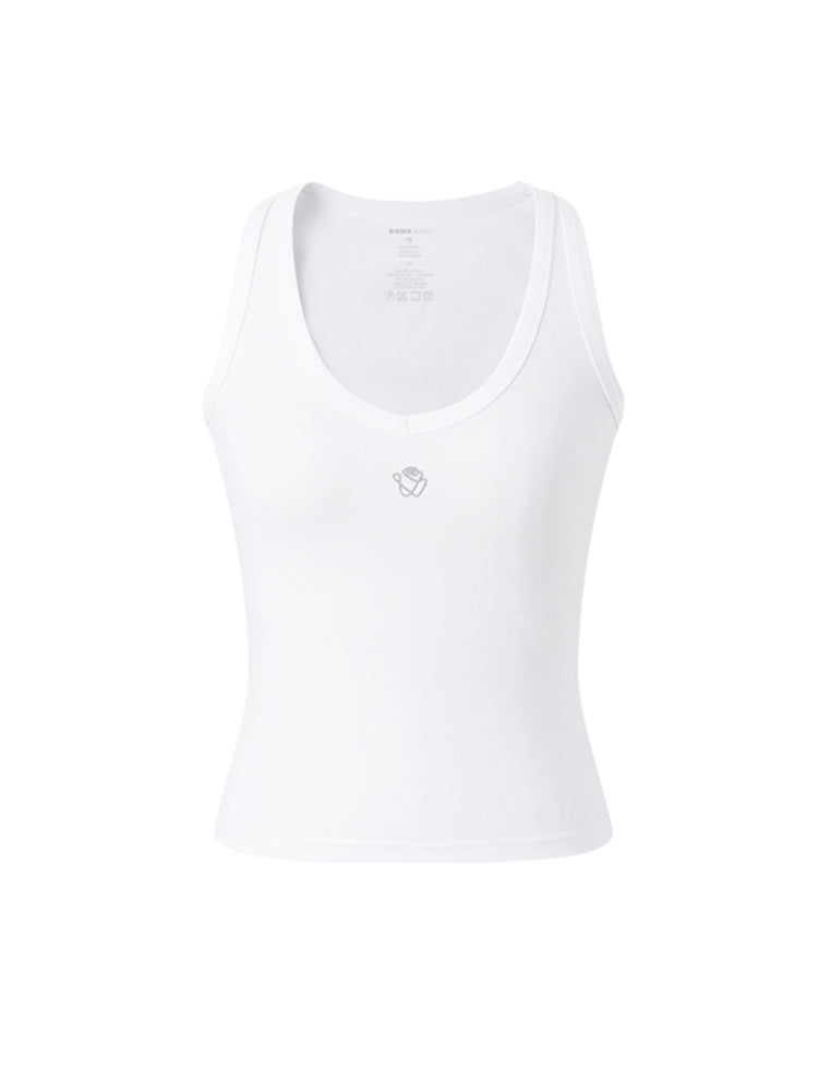 White & Blue V-neck Fitted Top