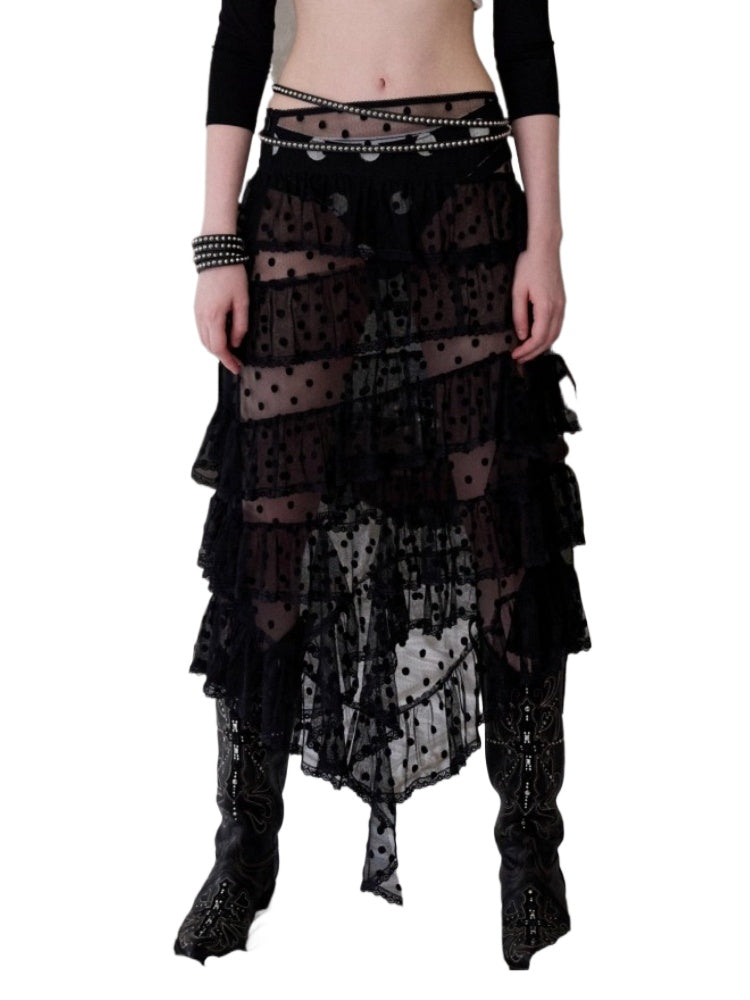 Polka Dot Lace Mesh Layered Skirt