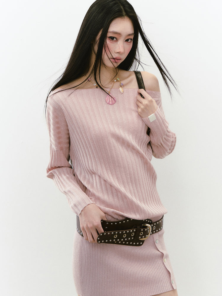 Off-Shoulder Slant Shoulder Button Dress