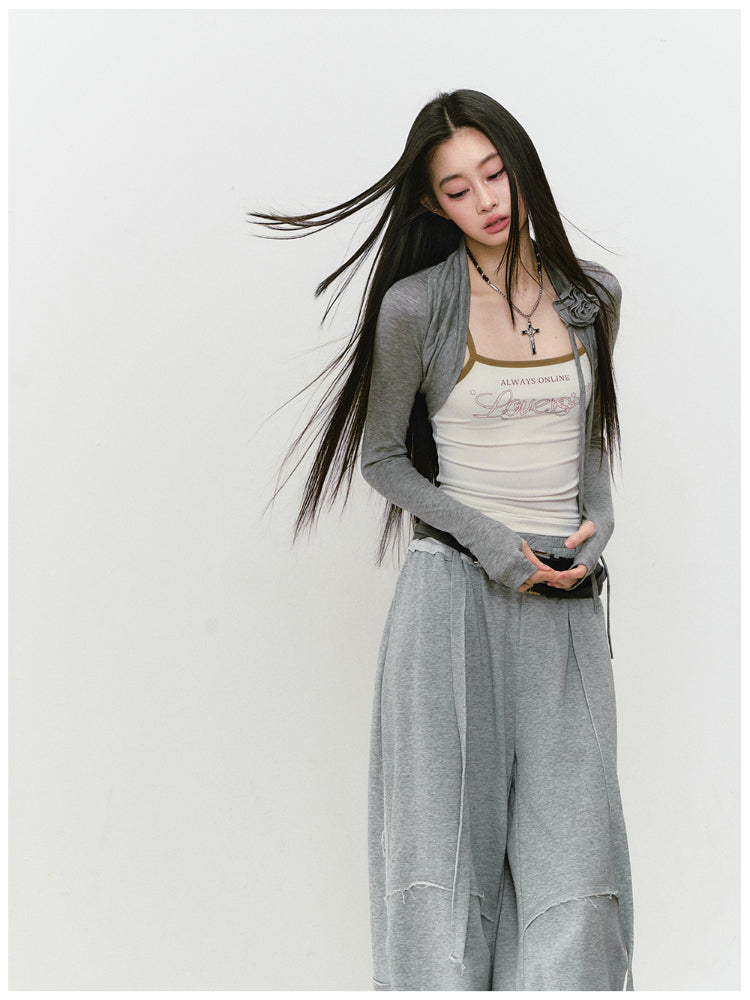 Color-blocked Raw-edge Wide-leg Pants