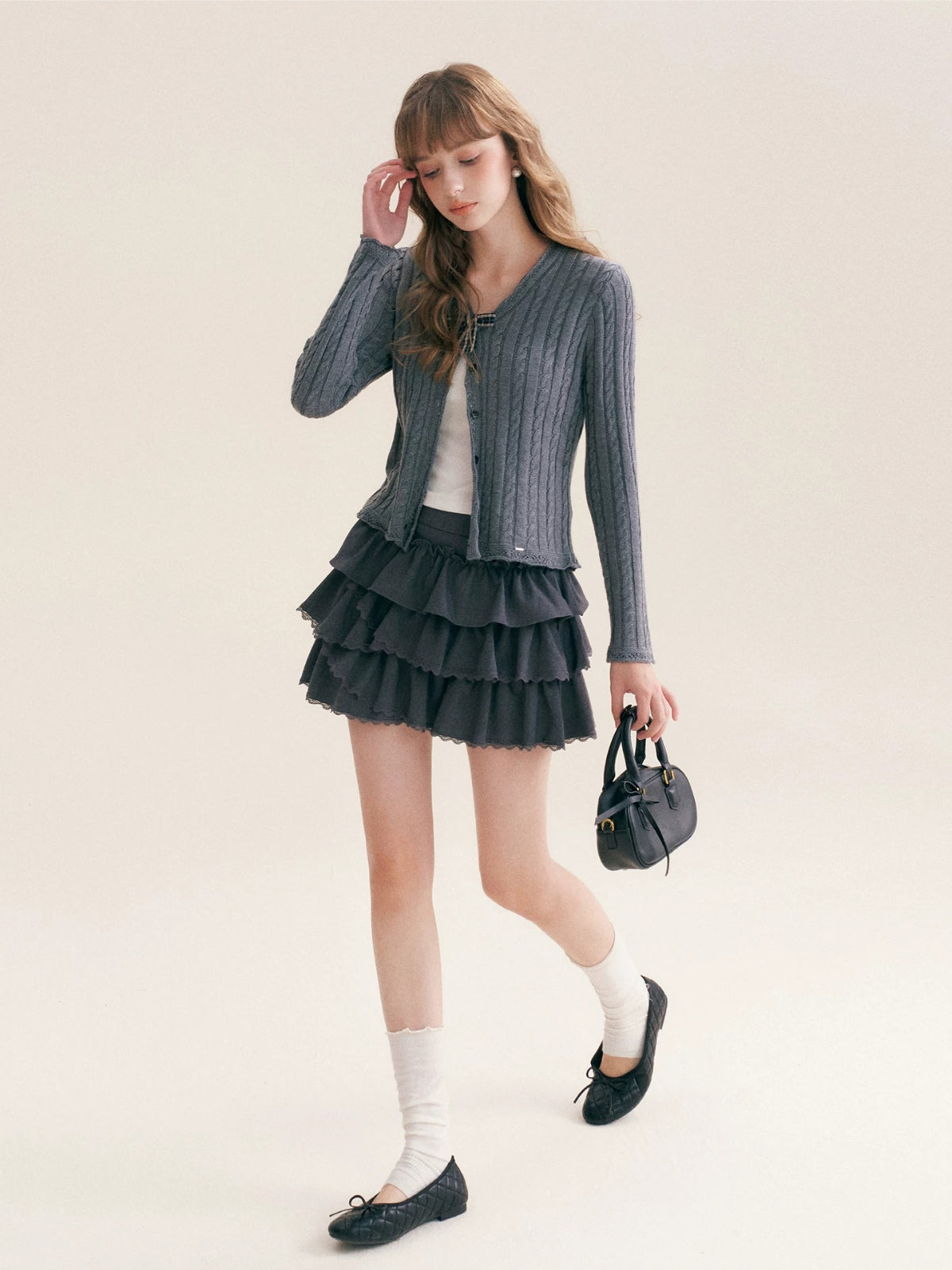 Plaid Bow Knit Cardigan