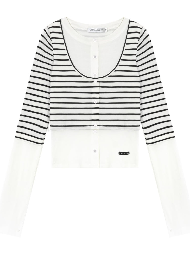 Striped Two-piece Contrast Color Cardigan
