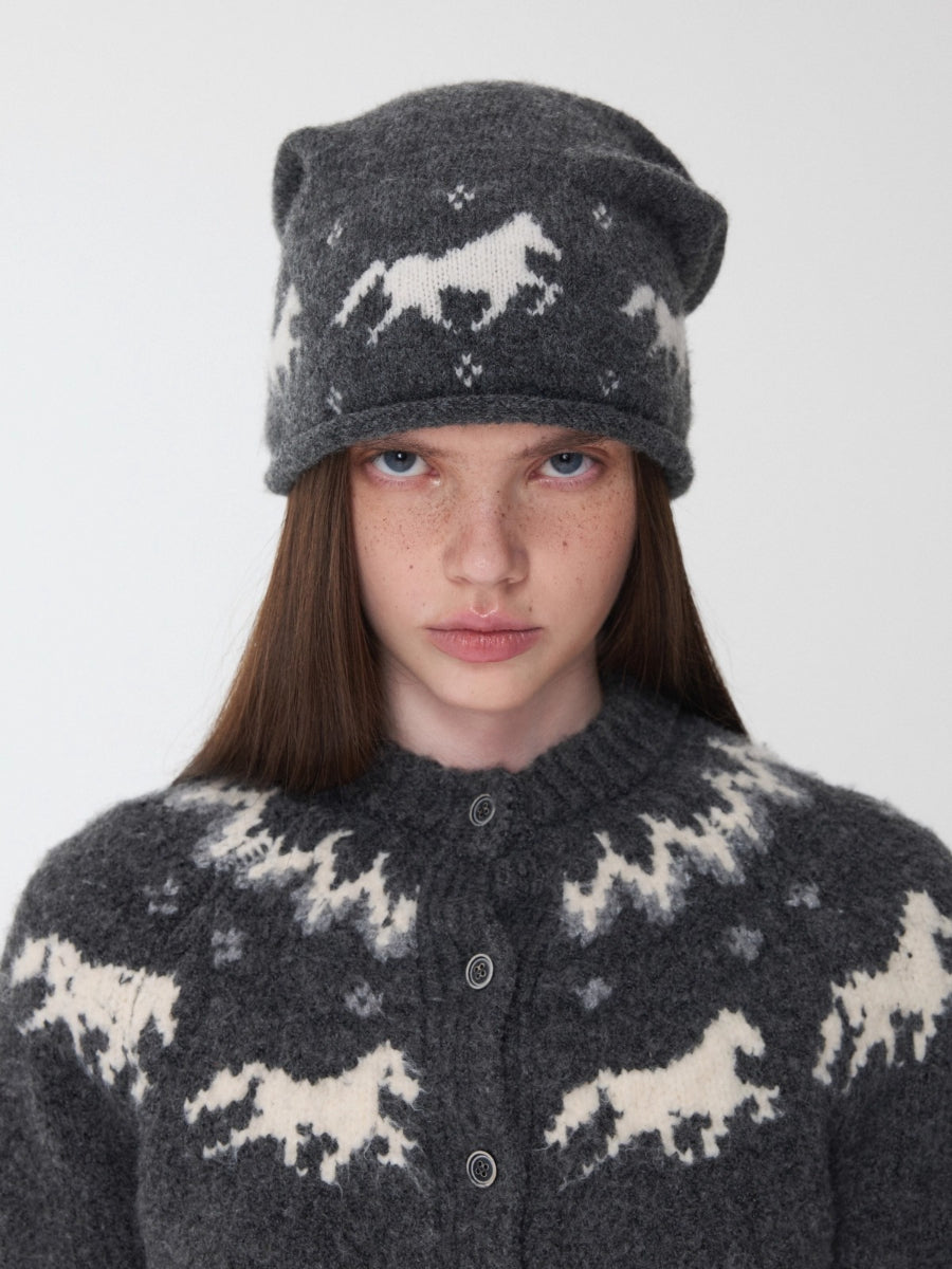 Fair Isle Pony Jacquard Knit Beanie